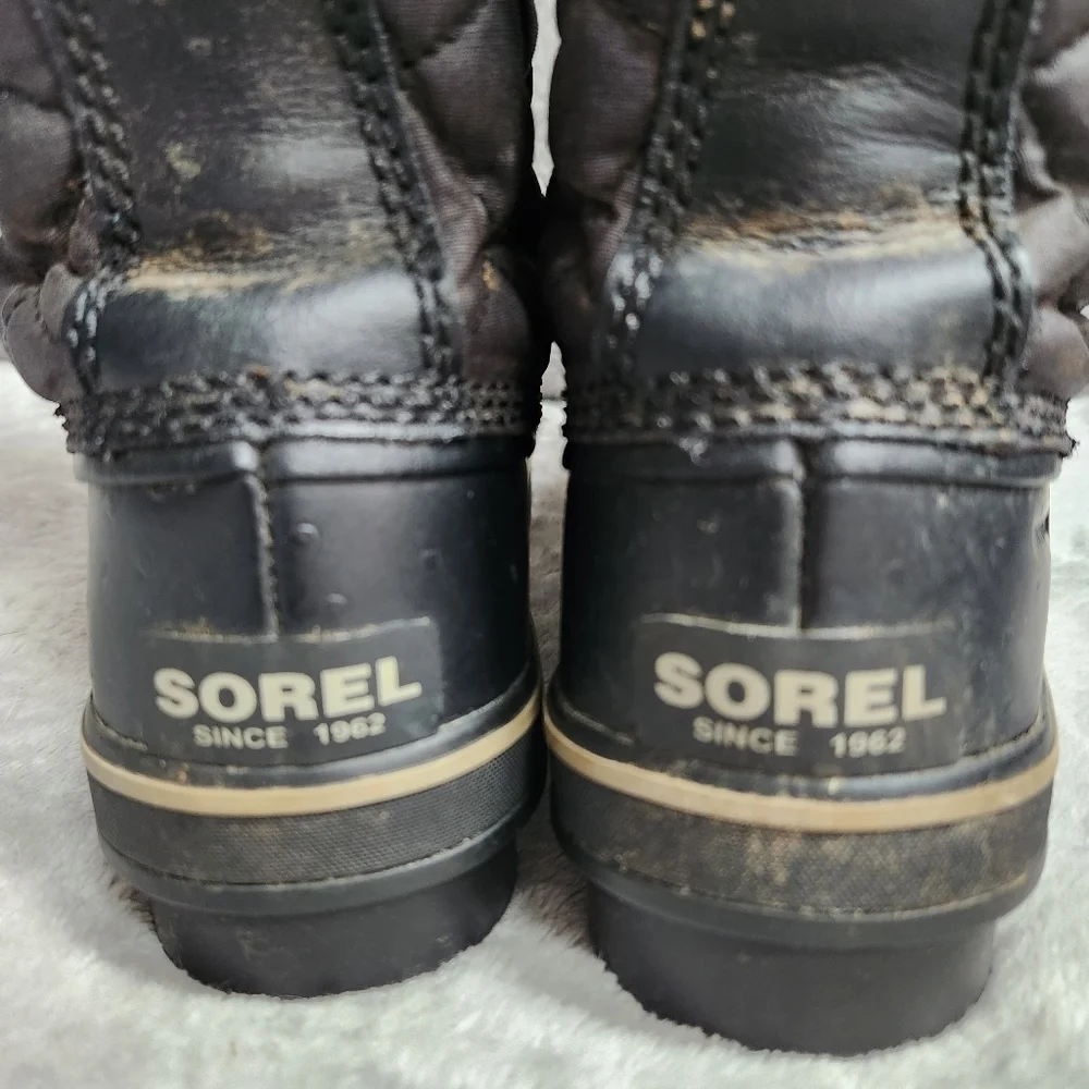 Sorel Tofino Womens 7 Boots Black Winter Waterproof Quilted Faux-Fur Trim
